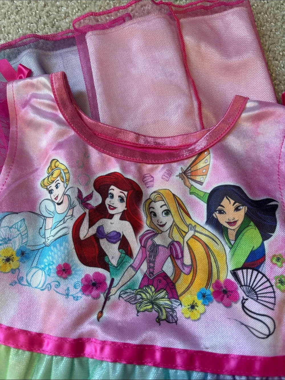 Disney Girls Rainbow Princess Tulle Dress - Hot Pink & Pastel Rainbow